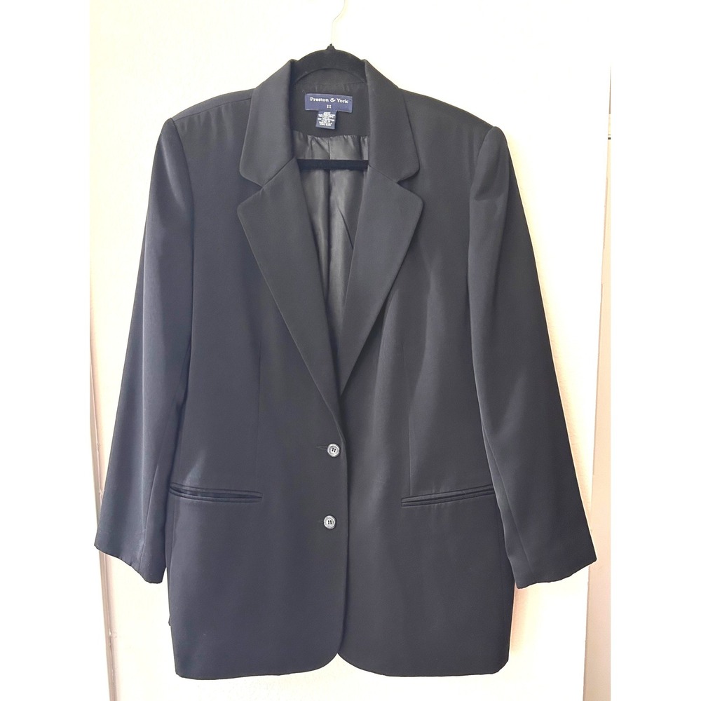 Preston & York Black Microfiber Blazer Jacket Womens 20W Two Button Longline